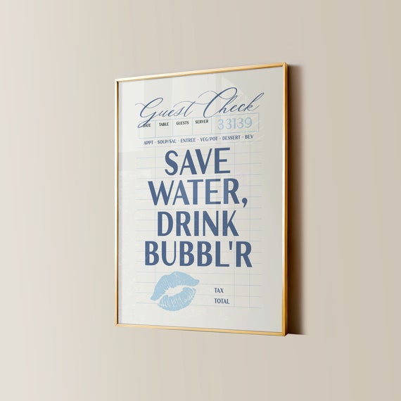 Sparkling Water Print College Apartment Decor Retro Dorm Room Posters Funny Kitchen Trendy Wall Art Girly Bar Cart Preppy Aesthetic