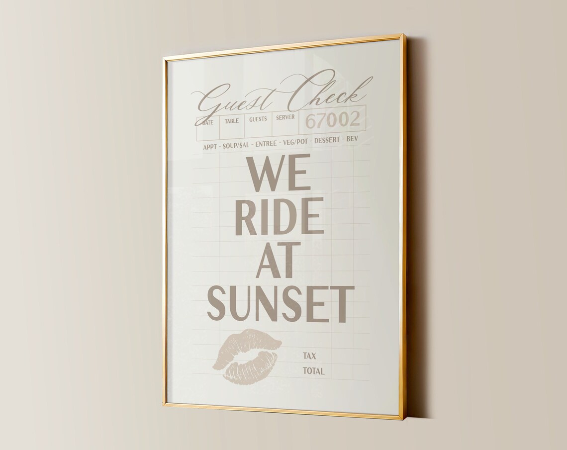 We Ride At Sunset Guest Check Lipstick Kiss Western Cowgirl Poster