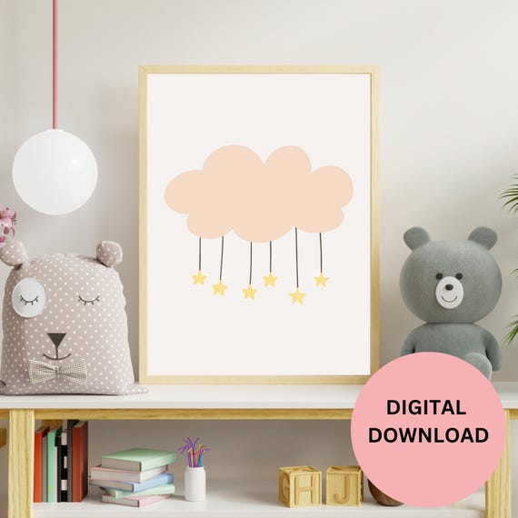 Gift For New Mom Baby Nursery Decor Pink Cloud Wall Art Gender Neutral Pastel Print Kids Room Decor Calming Print For Nursery