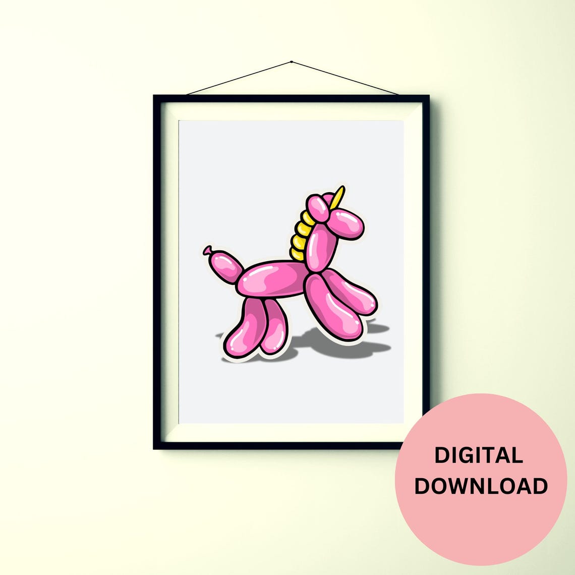 Pink Balloon Unicorn Cute 3D Balloon Animal Kids Nursery Poster - Image 2