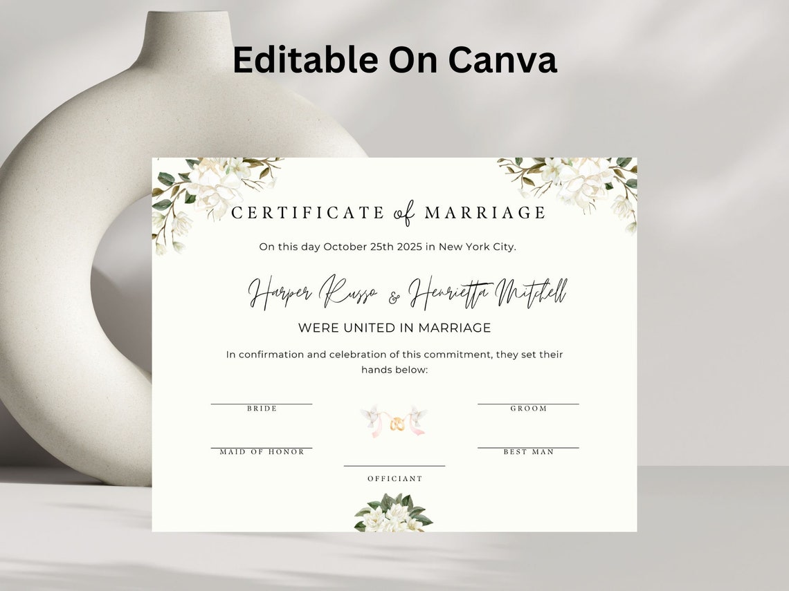 Marriage Certificate Template Elegant White Floral Wedding Print - Image 7