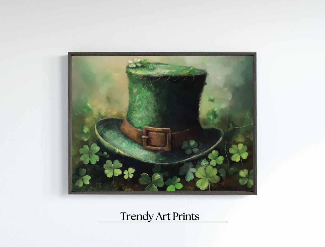 Lucky St Patricks Day Green Leprechaun Hat Shamrock Art Print - Image 7