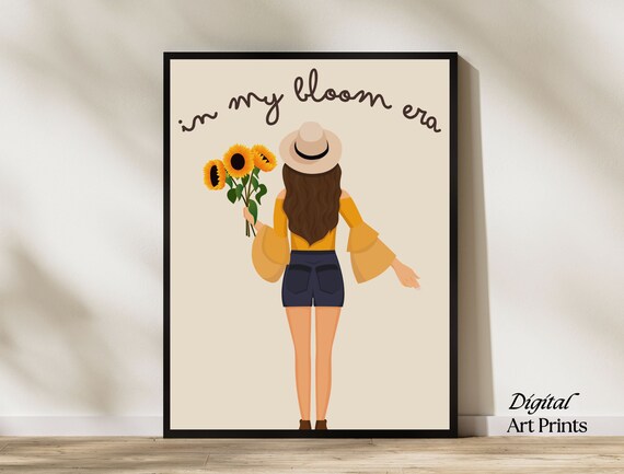 In My Bloom Era Girl with Sunflowers Feminine Boho Chic Poster