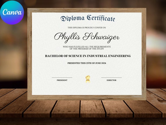 College Diploma With Gold Seal Customized University Diploma Replica Template Editable Graduation Certificate File
