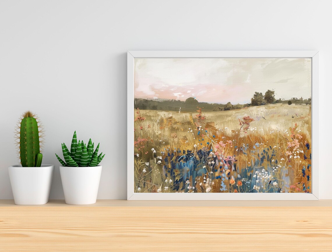 Golden Wildflower Meadow Stretching to a Soft Pink Dusk Poster - Image 5
