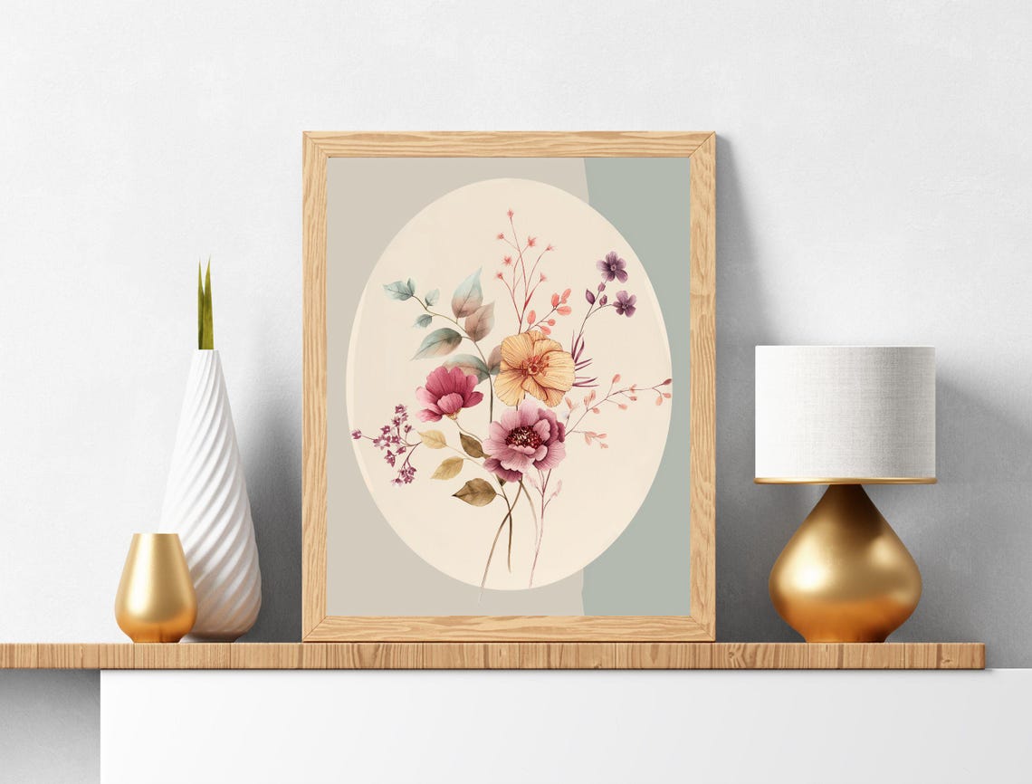 Watercolor Wildflower Bouquet Botanical Oval Sage Green Wall Art - Image 7