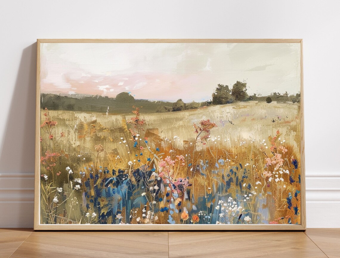 Golden Wildflower Meadow Stretching to a Soft Pink Dusk Poster - Image 8