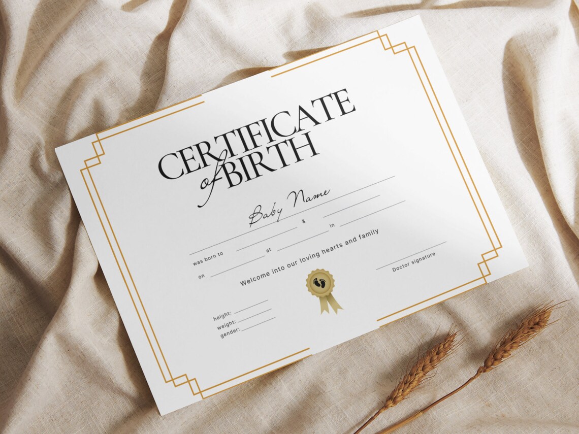 Certificate of Birth Template Art Deco Gold New Baby Keepsake Print - Image 7