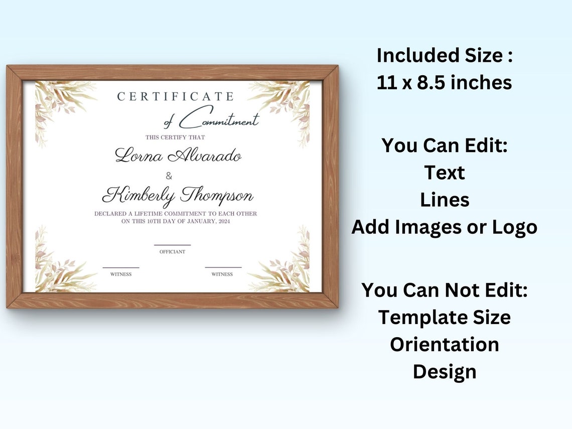 Certificate of Commitment Couple Lifetime Wedding Print Template - Image 7