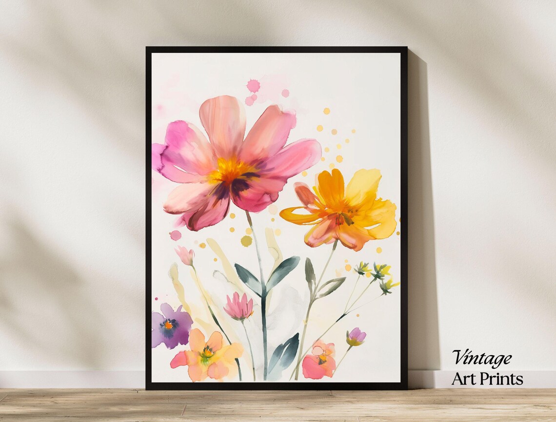 Pink Gold Beige Watercolor Wildflowers Boho Nursery Floral Poster - Image 7