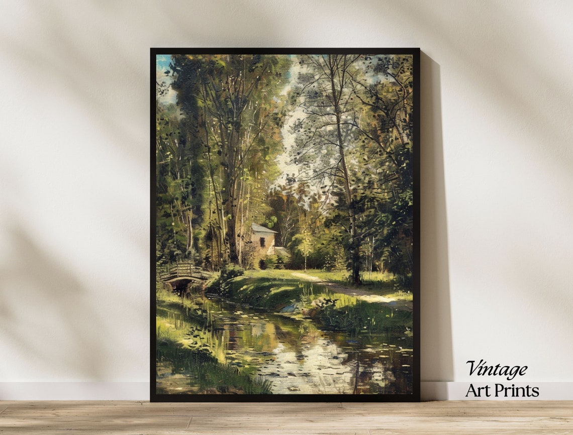 Wildflower Field Landscape Oil Painting Vintage Farm House Art Country Field Landscape Oil Painting
