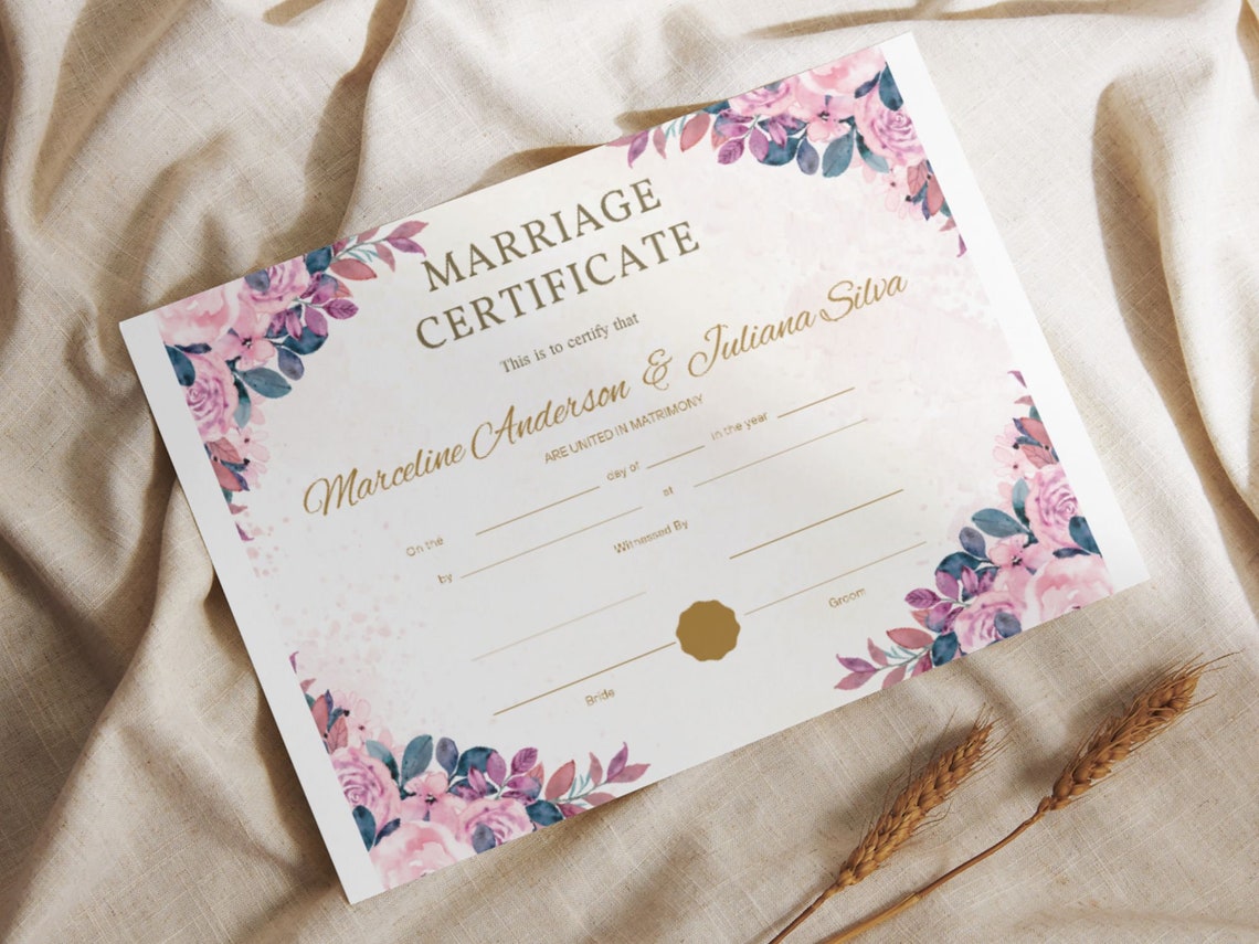 Editable Marriage Certificate Template Watercolor Floral Canva Print - Image 8