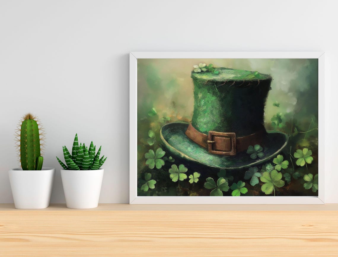 Lucky St Patricks Day Green Leprechaun Hat Shamrock Art Print - Image 2