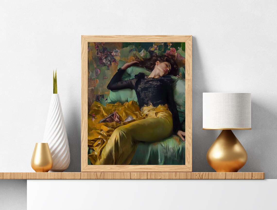 Decadent Young Woman Reclining Moody Vintage Portrait Oil Painting Poster - Image 3