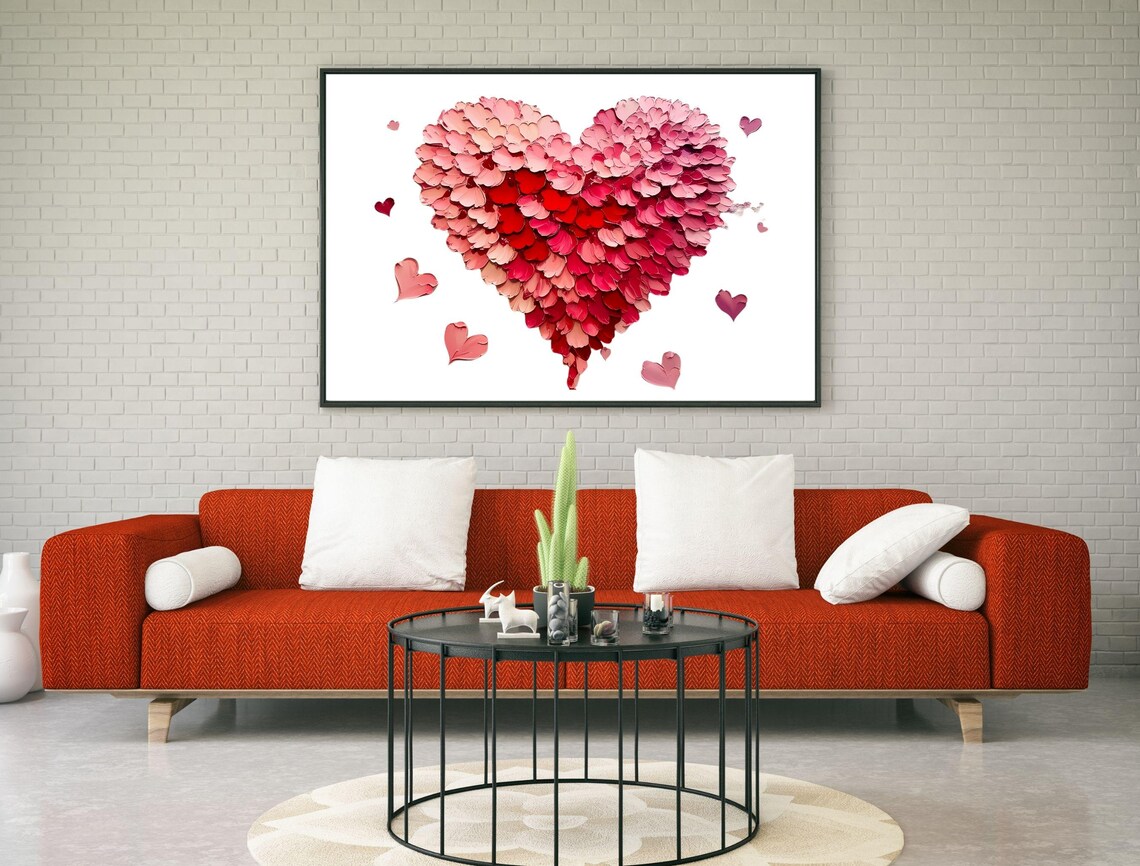 Ombre Pink Red Heart Petal Landscape Romantic Valentine Art Print - Image 2
