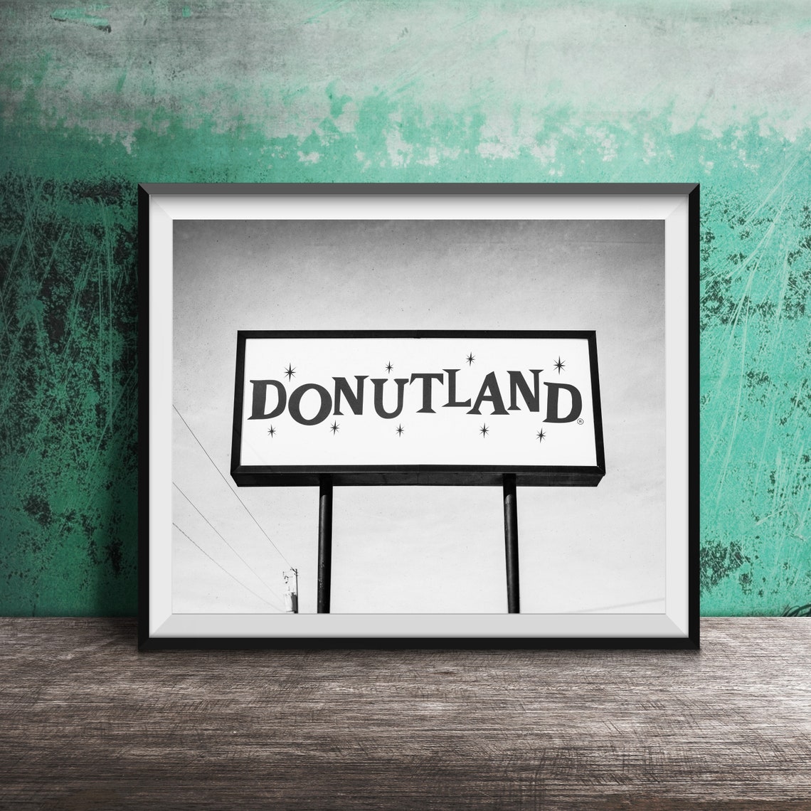 Donutland Vintage Orange Roadside Sign Against Blue Sky Poster - Image 2
