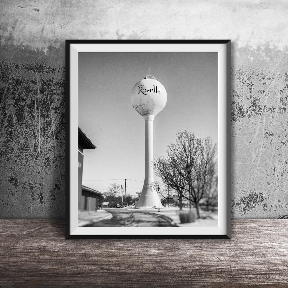 Village of Roselle Illinois Water Tower Winter Suburban Scene Poster - Image 2