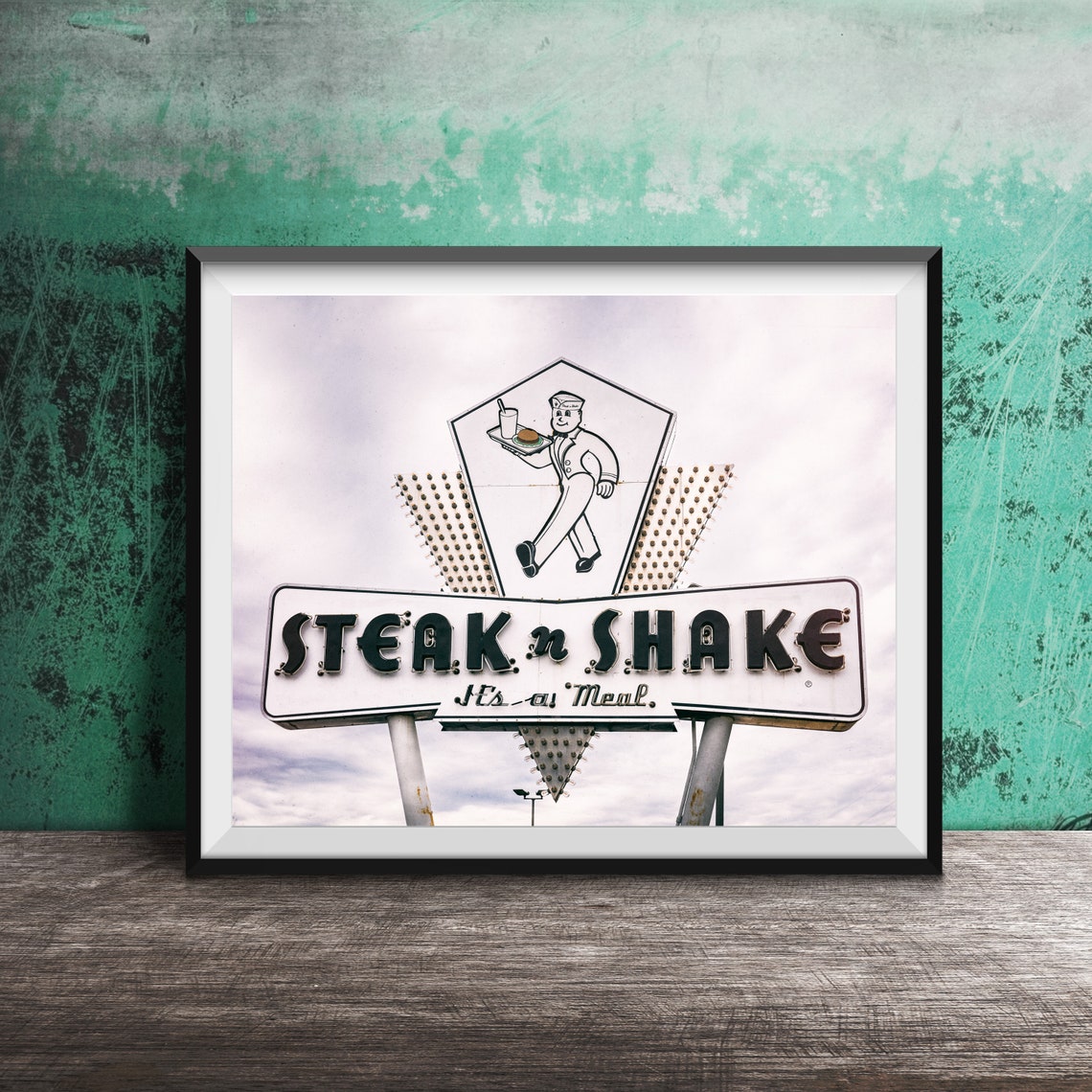 Retro Steak N Shake Roadside Sign With Mascot Its A Meal Poster