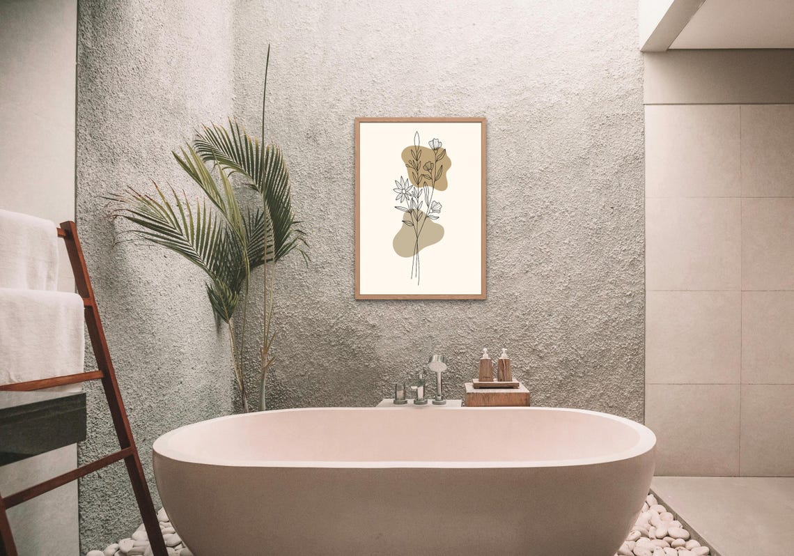 Beige Line Floral Botanical Minimalist Scandinavian Wall Decor Poster - Image 2