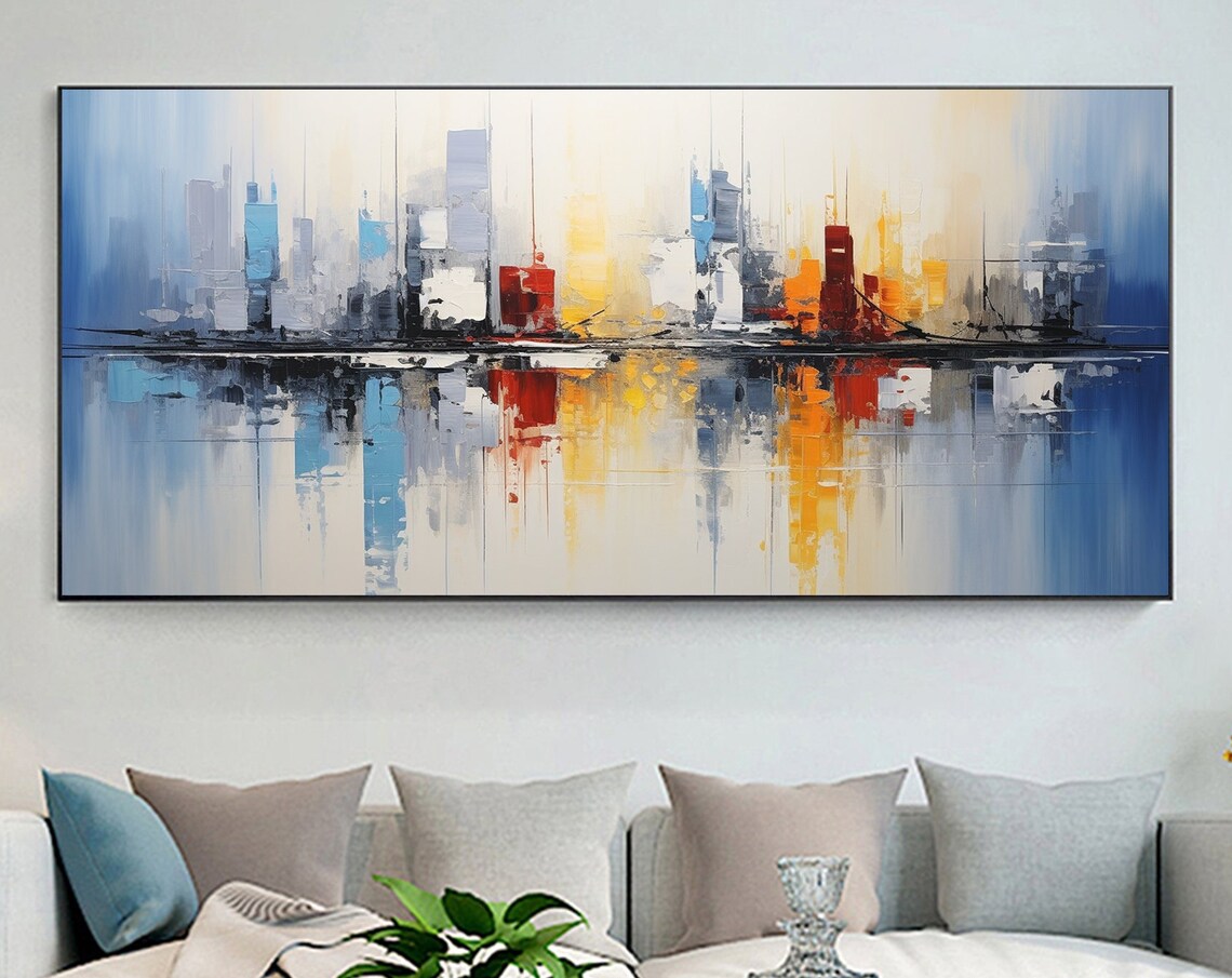 Abstract Ocean Cityscape Oil Painting, Custom Art Print