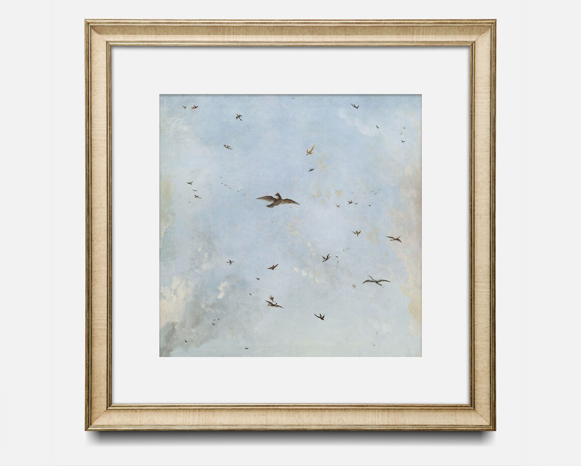 Minimalist Vintage Birds In Blue Sky Art Print - Image 2
