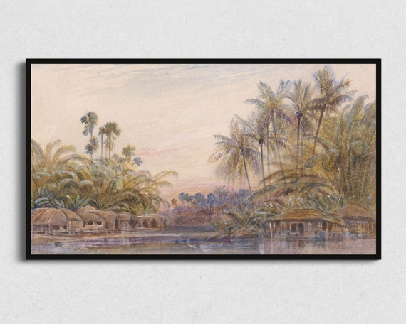 Tropical Landscape Vintage Art Print, Surf Decor