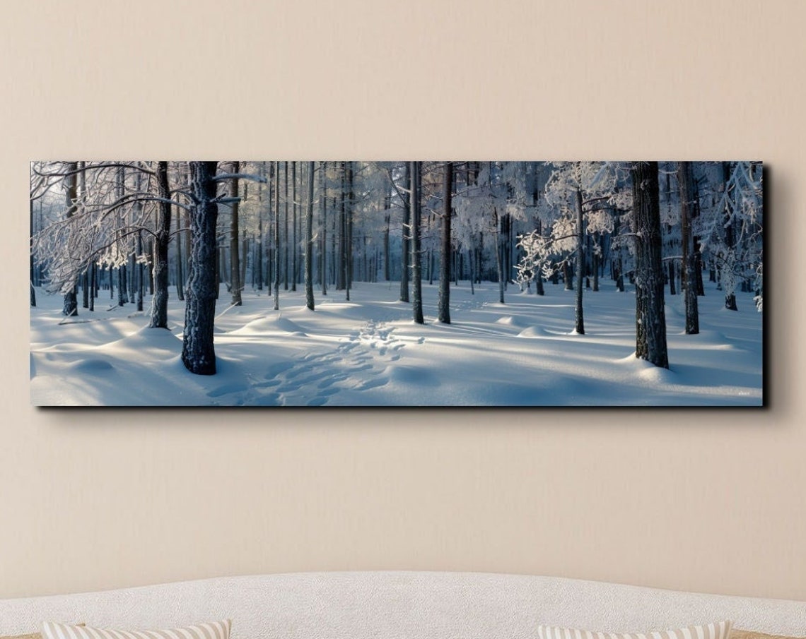 Frosted Winter Forest Cool Blue Snow Panoramic Nature Poster