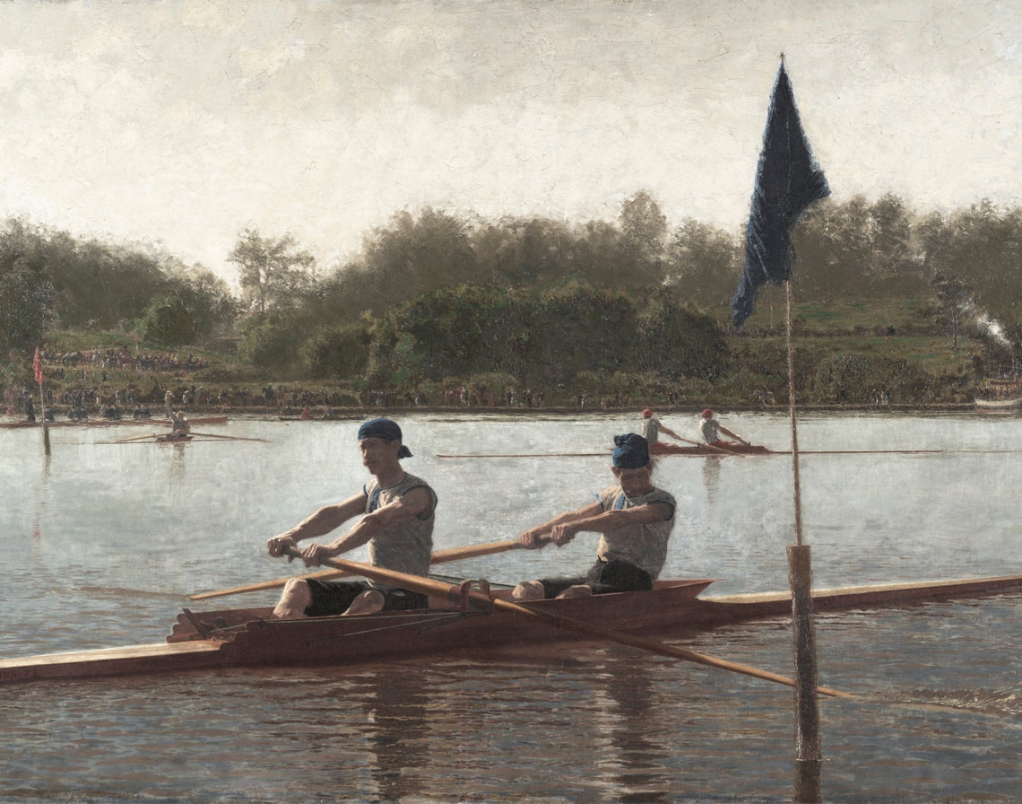 Vintage Rowing Art Print Landscape Lake Scene Painting Wall Art - Image 3