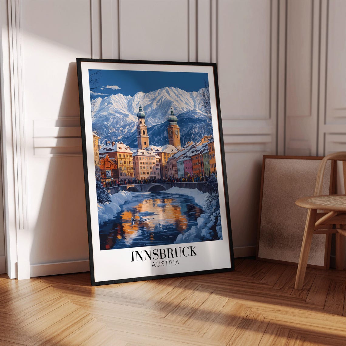 Innsbruck Austria Winter Old Town Snowy River Reflection Poster - Image 4