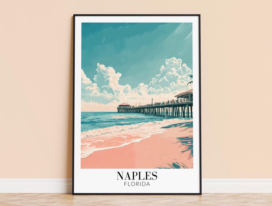Naples Florida Travel Poster, Wall Hanging Decor