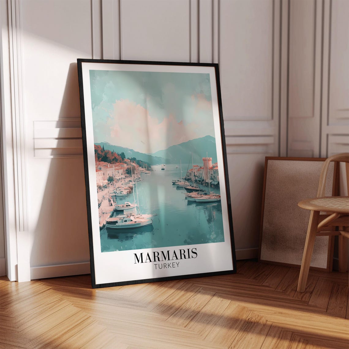 Marmaris Turkey Harbor Boats Soft Pastel Waterfront Calm Travel Poster - Image 4