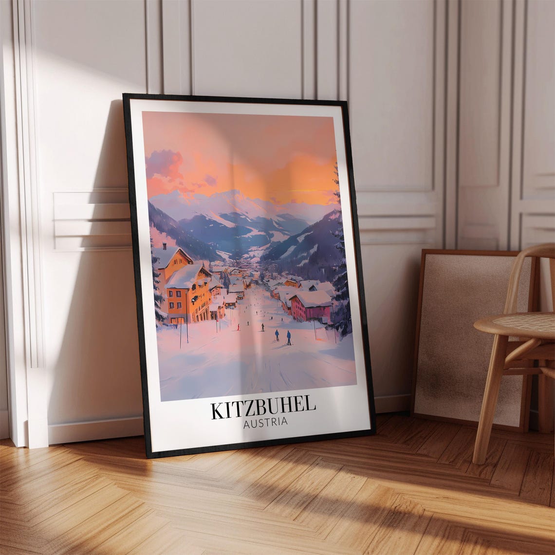Kitzbuehel Austria Sunset Ski Slopes Above the Village Poster - Image 4