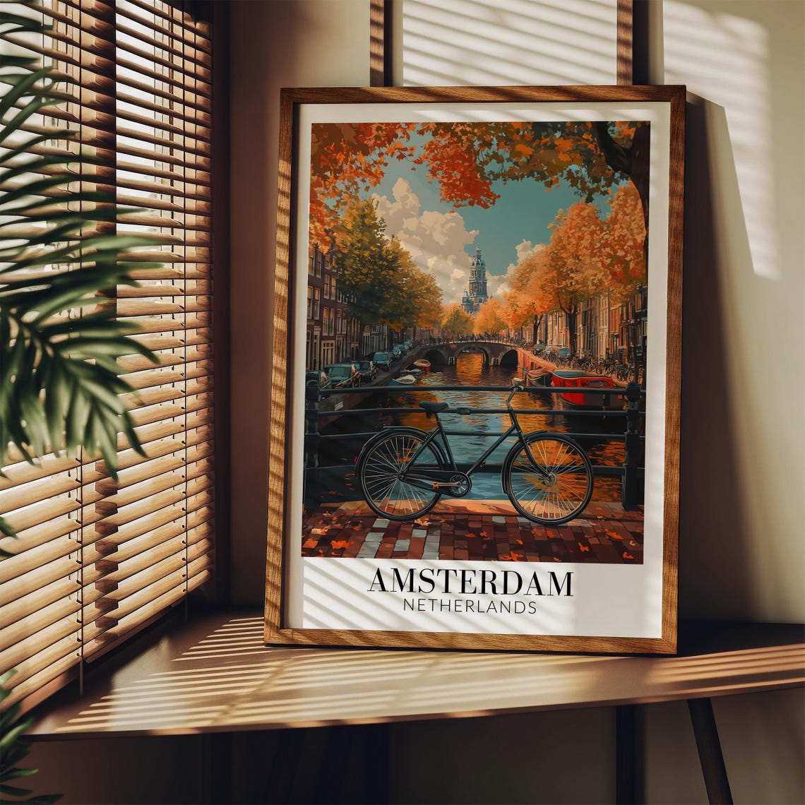Amsterdam Autumn Canal Bicycle On Bridge Netherlands Travel Poster - Image 4