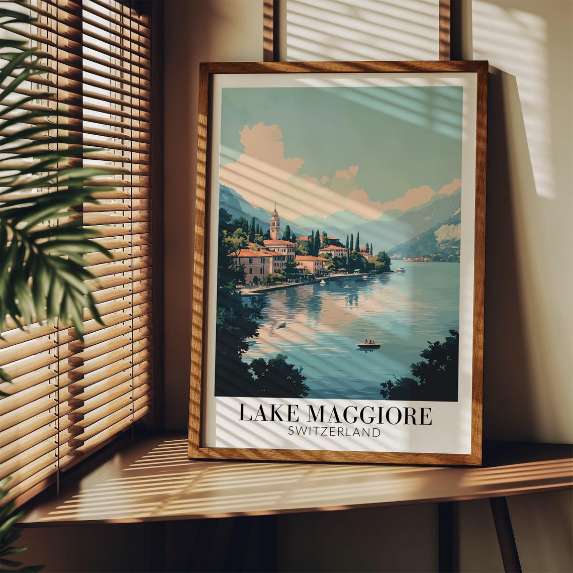 Lake Maggiore Evening Calm Water Lakeside Town Sunset Poster - Image 3