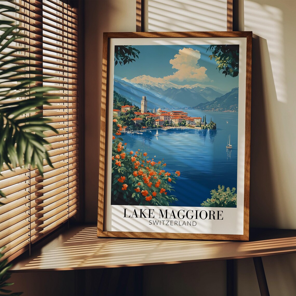 Lake Maggiore Blossom Shore Sailboats Switzerland Lake Poster - Image 3
