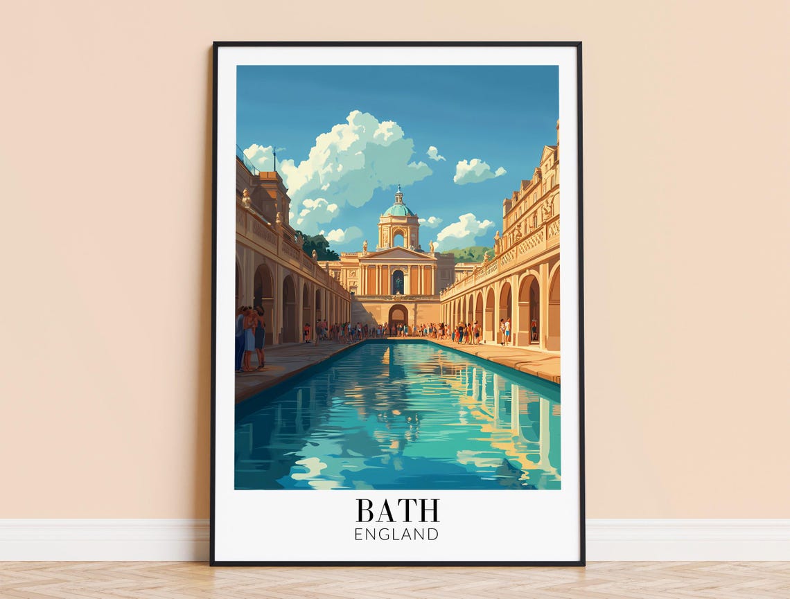 Bath England Roman Baths Grand Pool Historic Spa Travel Poster