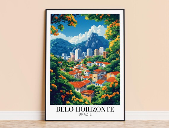 Belo Horizonte Brazil Colorful Hillside City Travel Poster Art