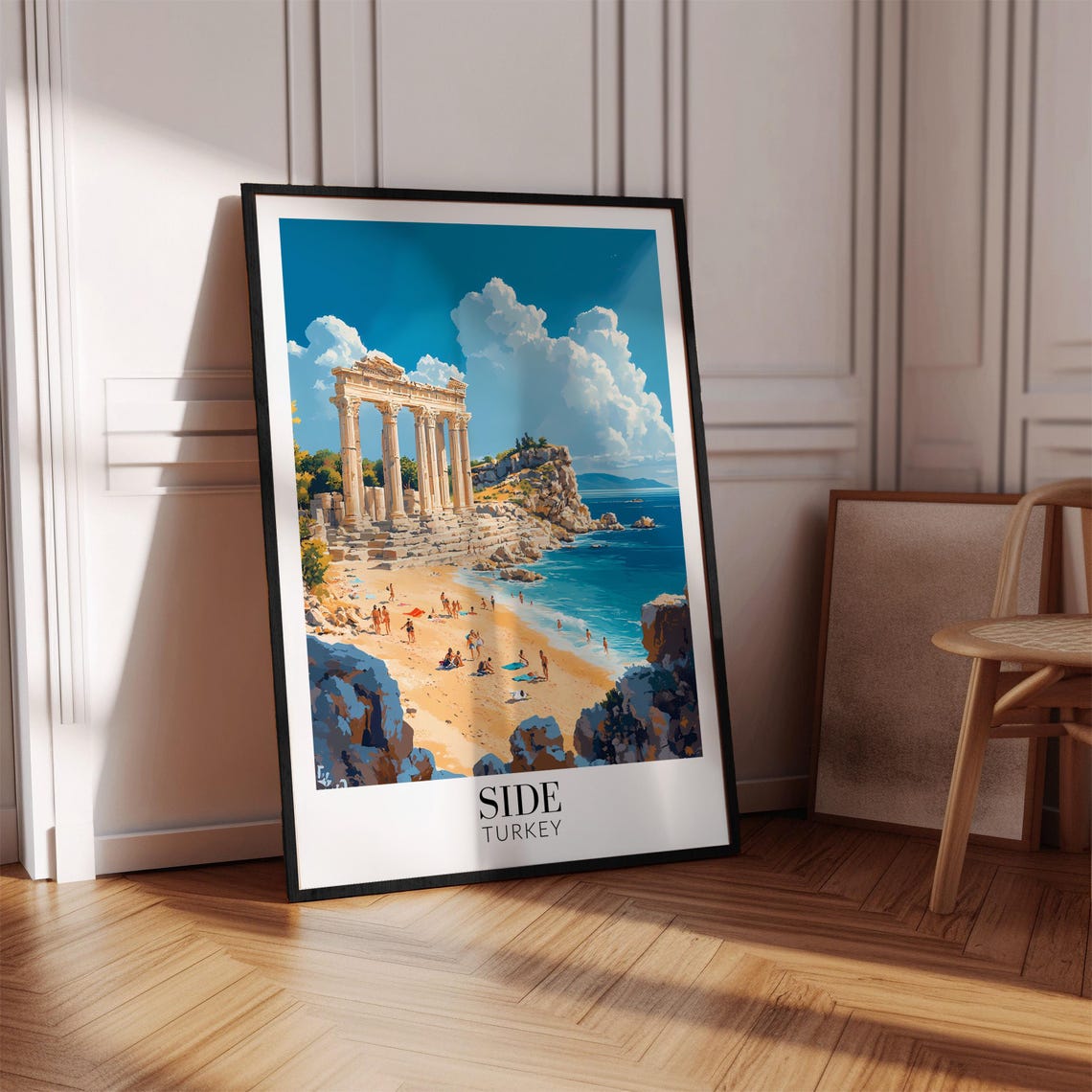 Side Turkey Ancient Temple Ruins Sandy Beach Bright Day Travel Poster - Image 4