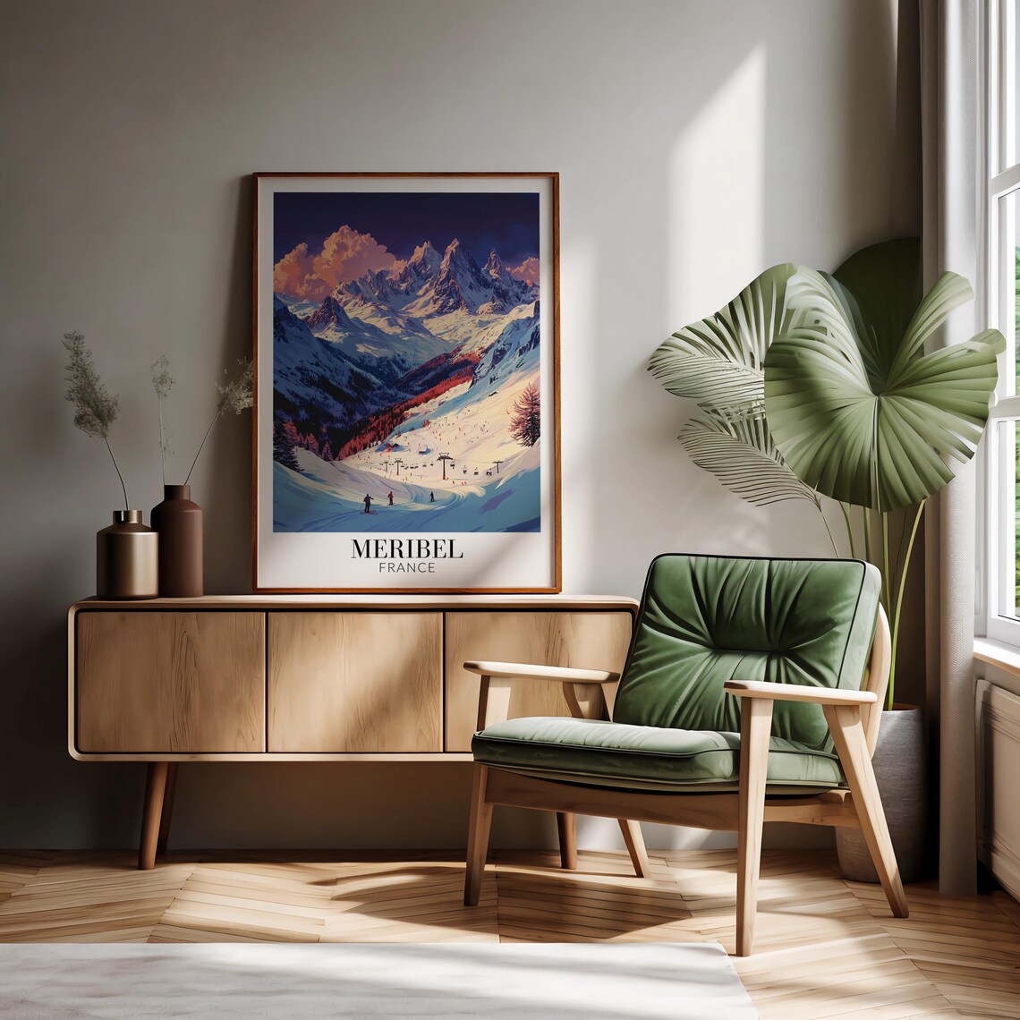 Meribel Ski Slopes At Sunset French Alps Winter Travel Poster - Image 2