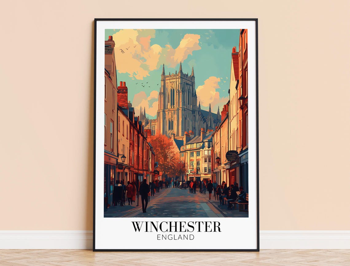 Winchester England Cathedral Historic Street Sunset Travel Poster