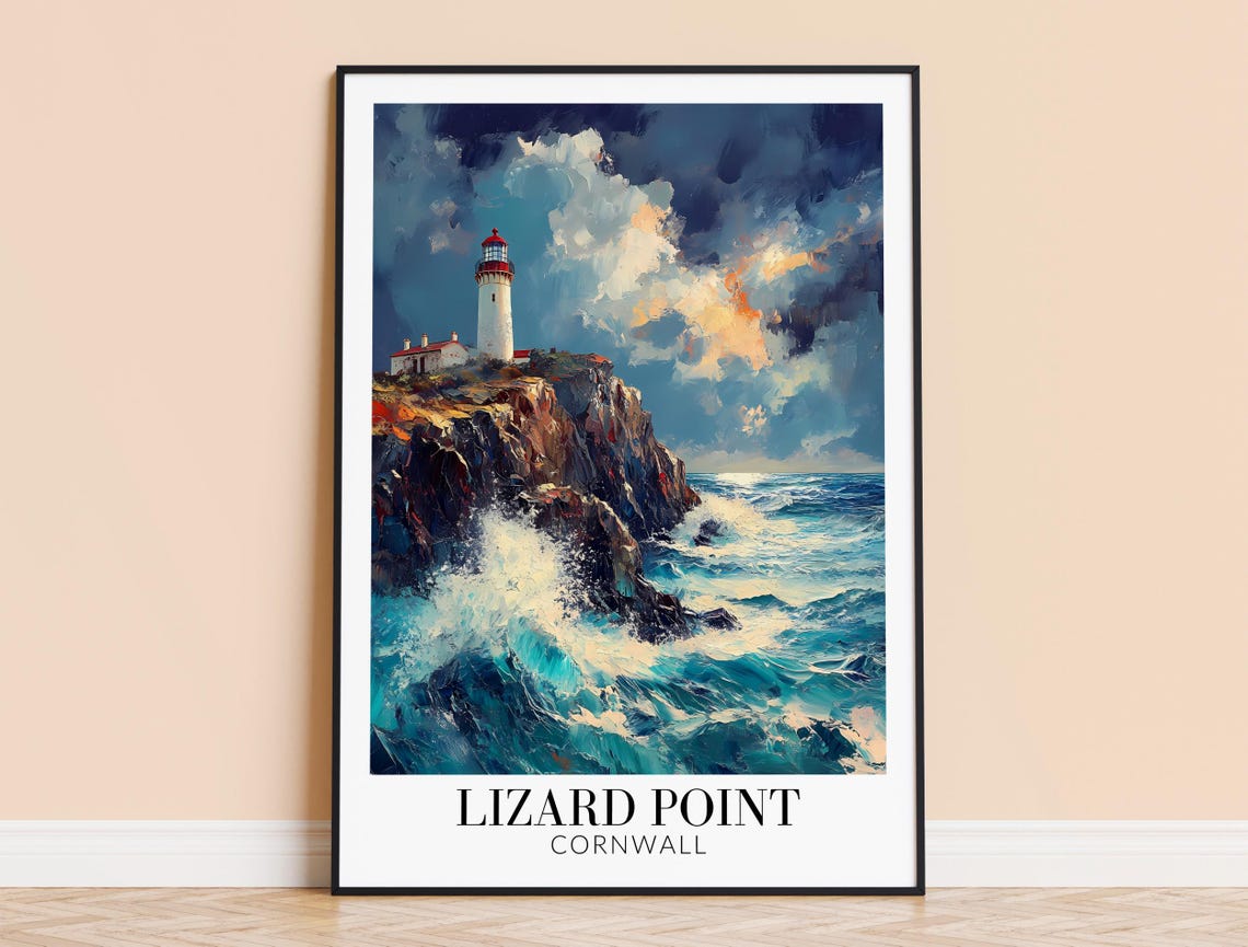 Lizard Point Cornwall Lighthouse Stormy Sea Cliffs Dramatic Poster