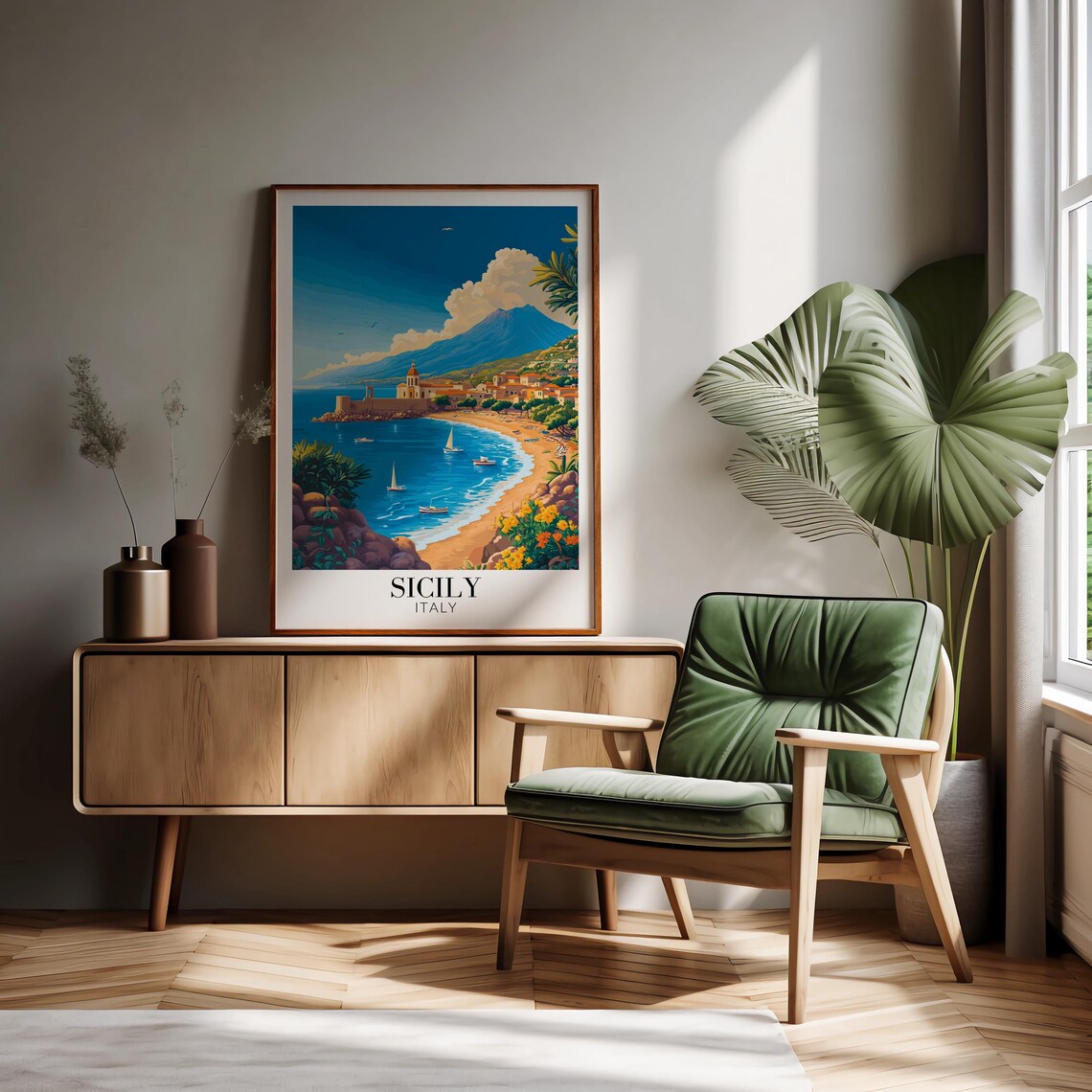 Sicily Coastal Fishing Town Church Beach Sailboats Travel Poster - Image 4