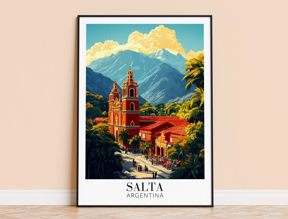 Salta Argentina Colonial Cathedral With Andes Mountains Poster