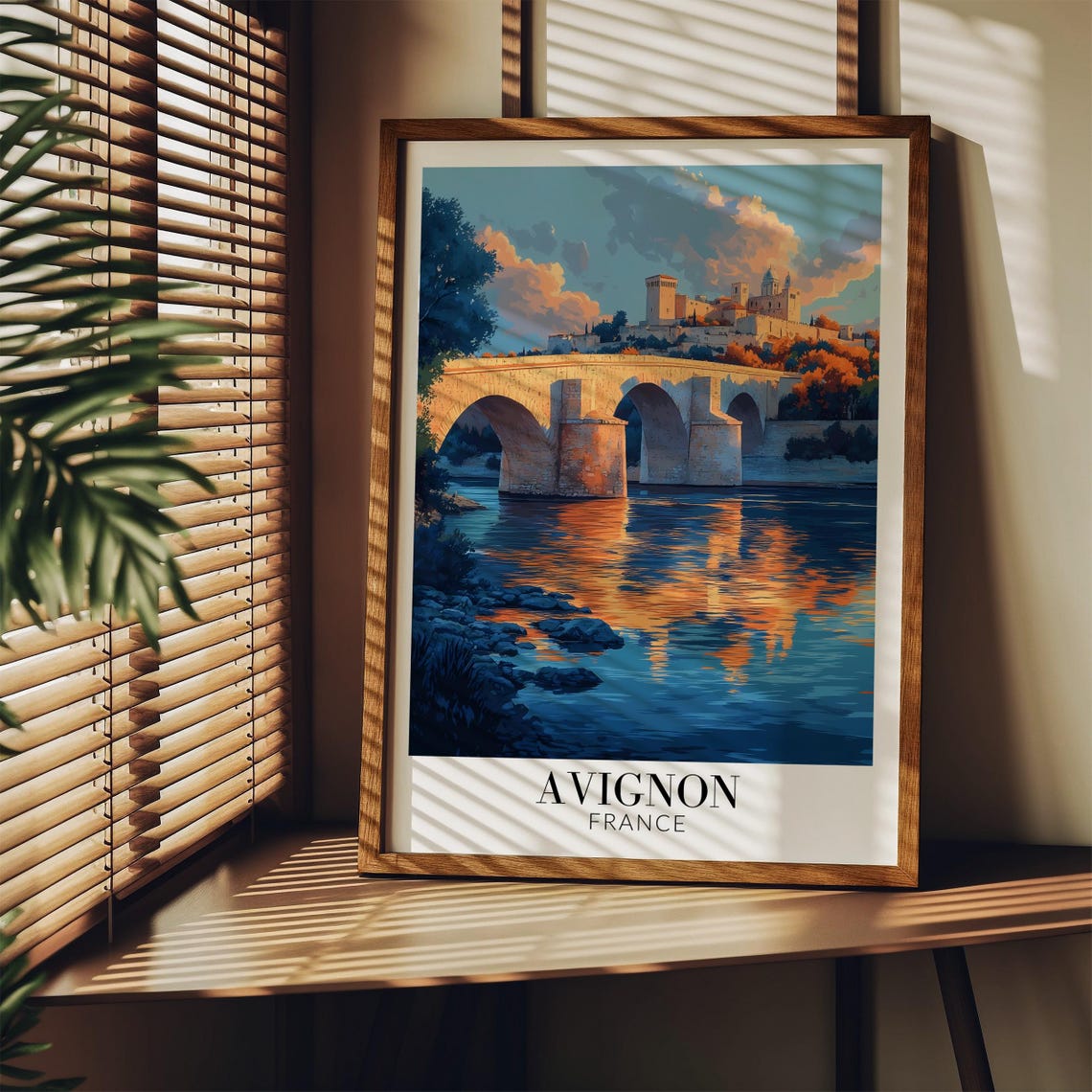 Avignon France Romantic Sunset Bridge River Walled City Poster - Image 3