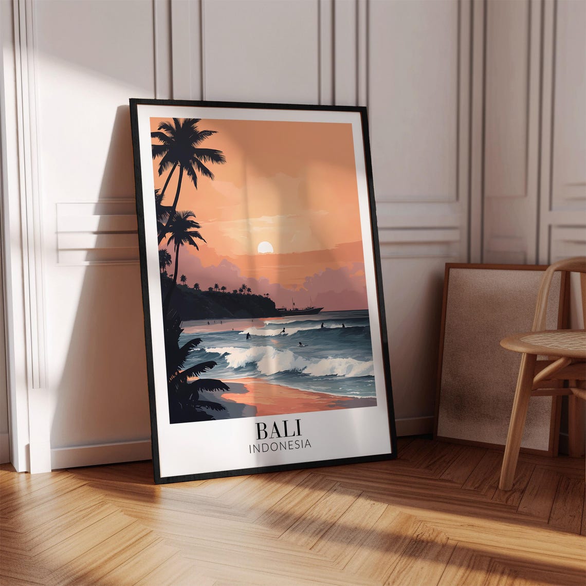 Bali Sunset Surf Beach Palm Silhouettes Waves Indonesia Poster - Image 4