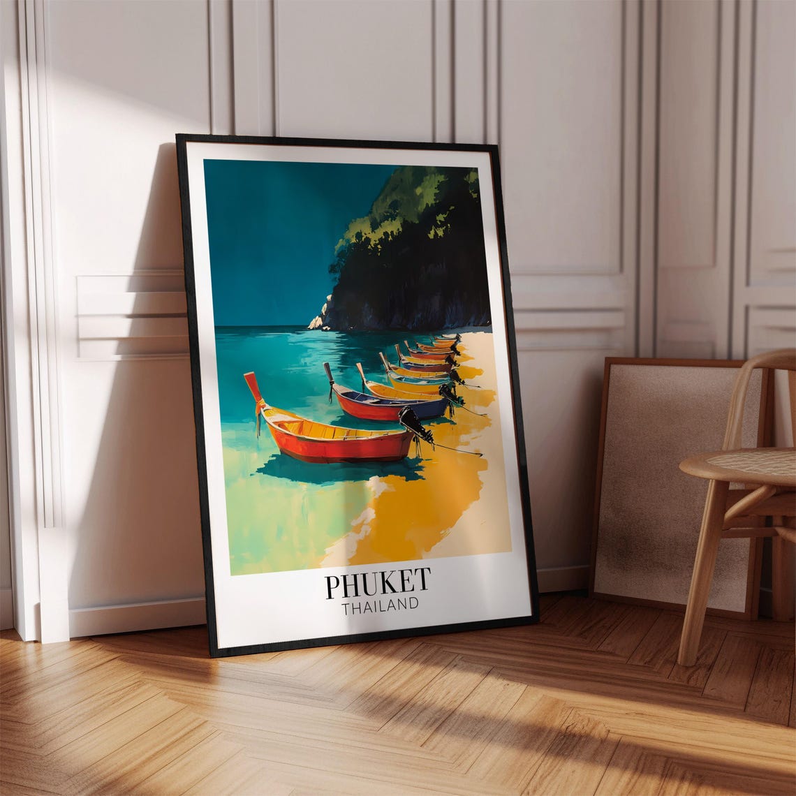Phuket Thailand Longtail Boats Turquoise Beach Vibrant Travel Poster - Image 4