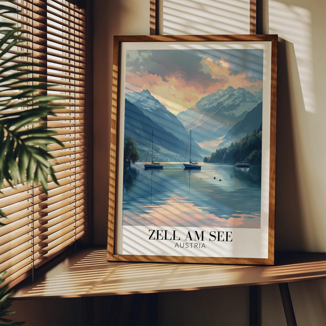 Zell am See Austria Sunset Lake Sailboats Alpine Peaks Travel Poster - Image 4
