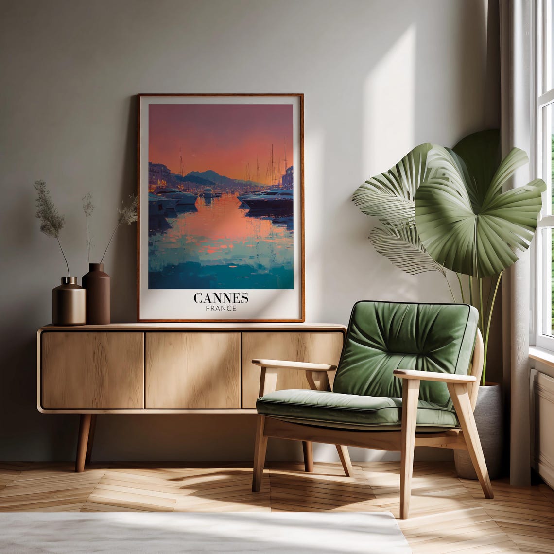 Cannes France Sunset Harbor Yachts Evening Water Reflection Art Print - Image 2