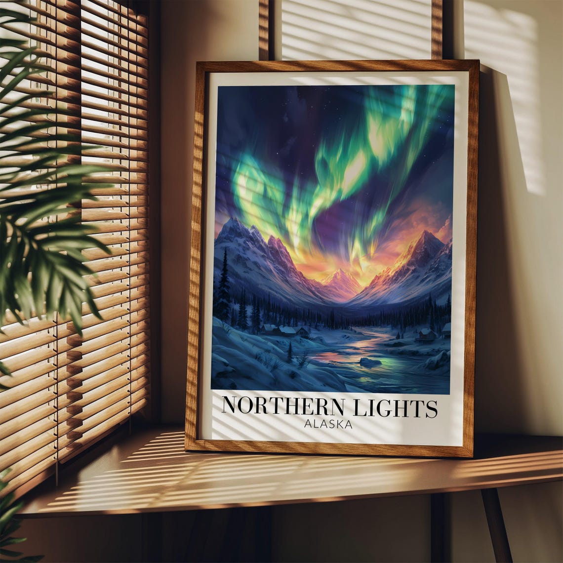Alaska Northern Lights Aurora Over Snowy Mountain Valley Poster - Image 3