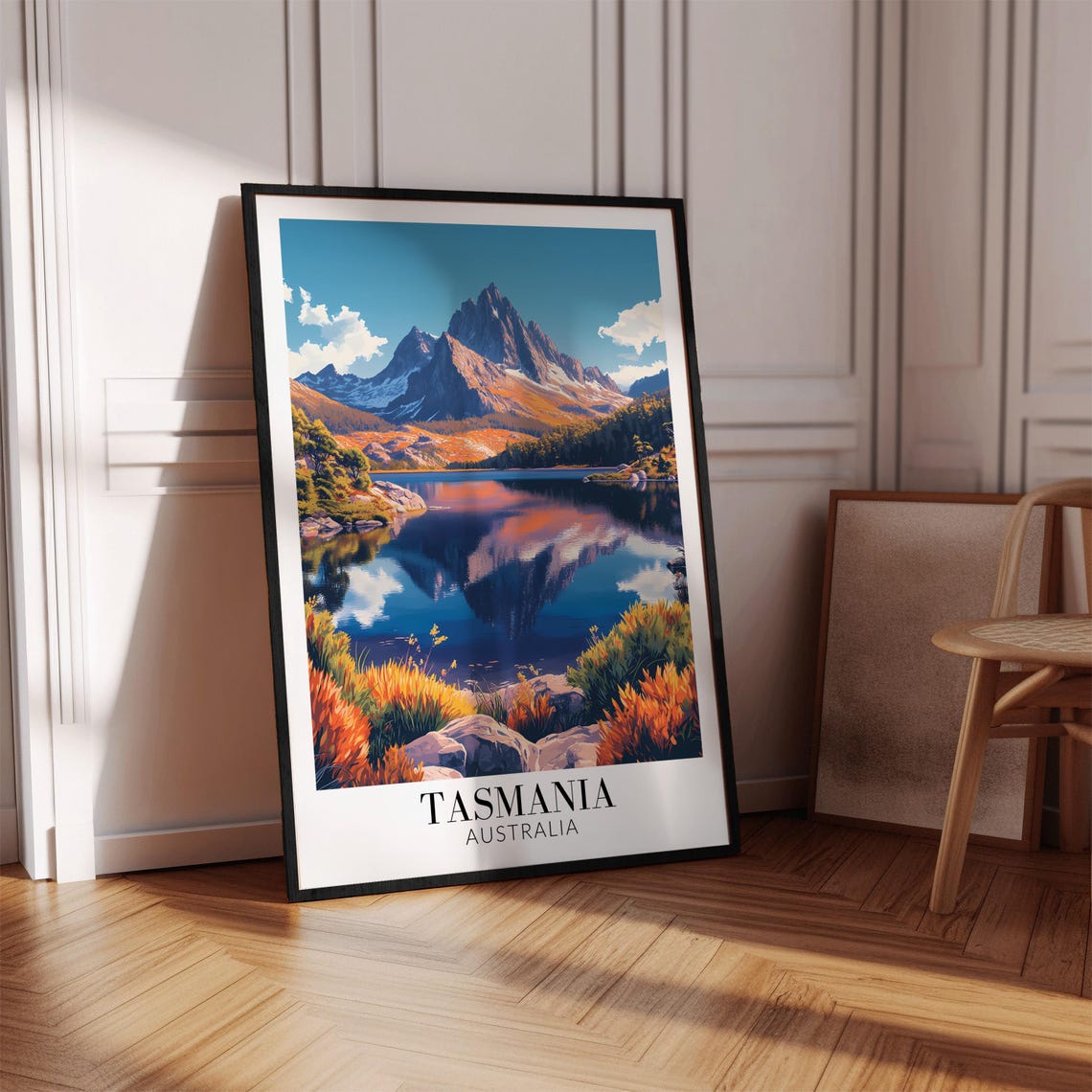 Tasmania Mirror Lake Mountain Peaks Reflection Australia Travel Poster - Image 2